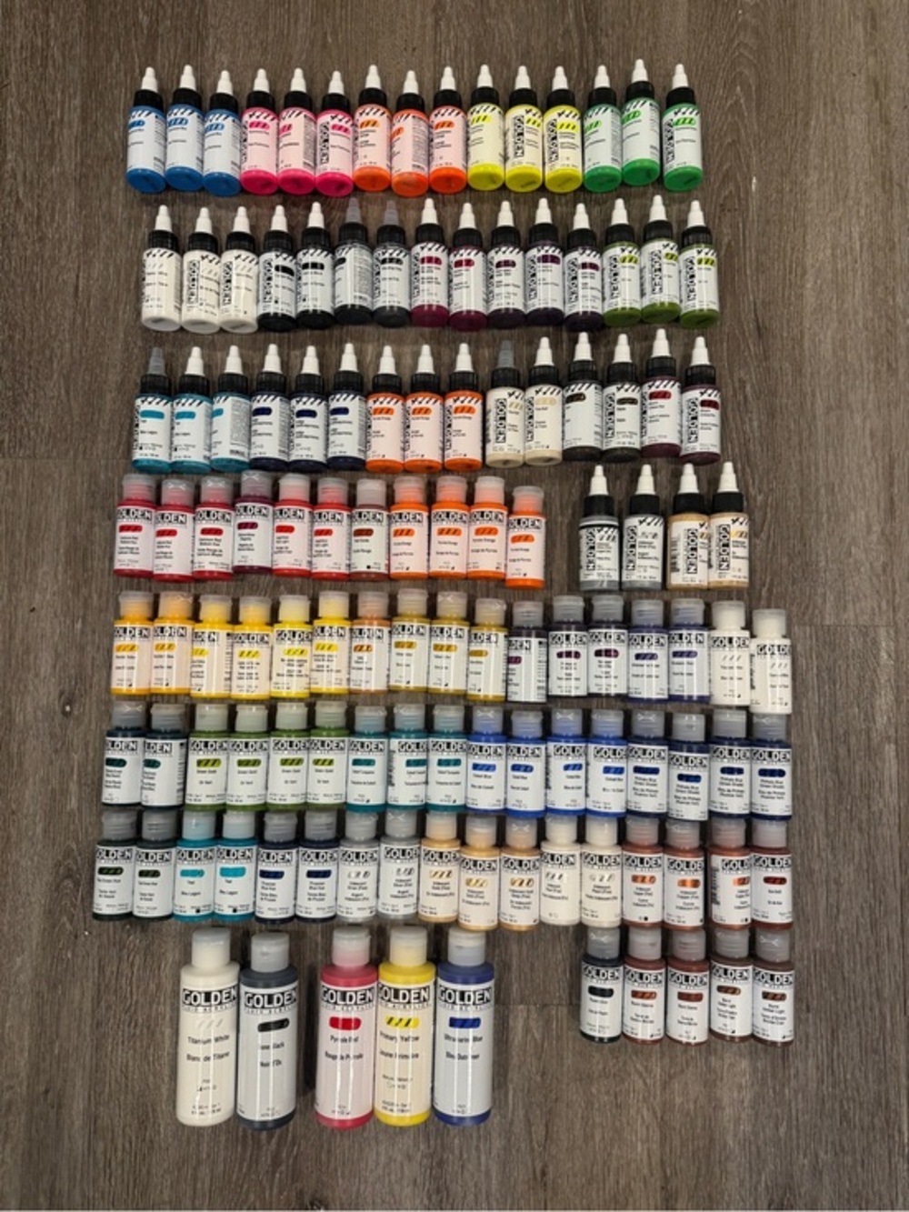 Huge GOLDEN Acrylic Paint Lot 110+ High Flow Fluid Professional Artist Paints